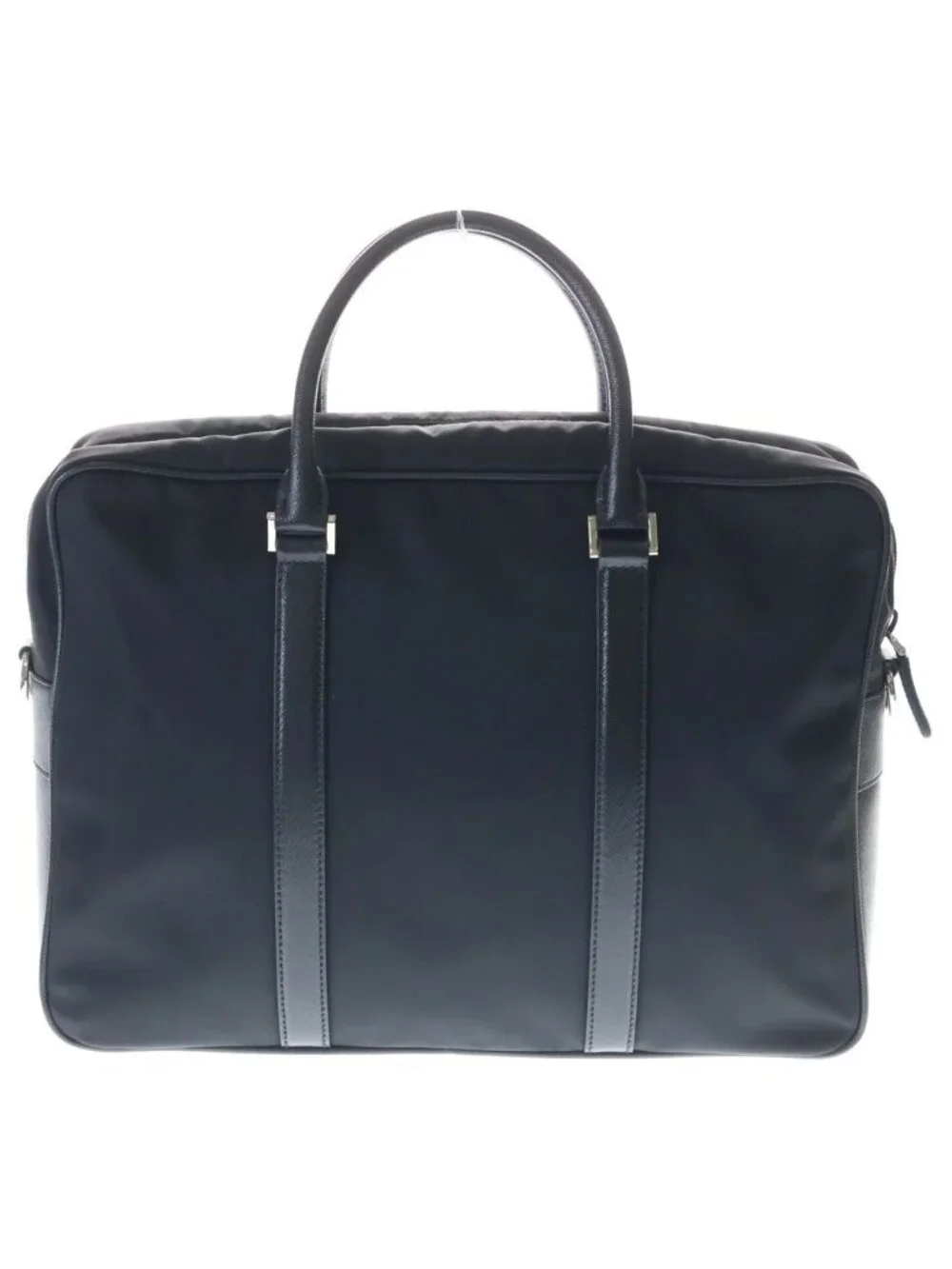 Prada Tessuto Business Shoulder Bag Black Nylon Xleather Silver